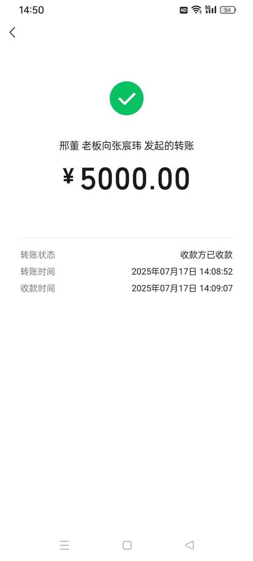 转账记录5000元截屏